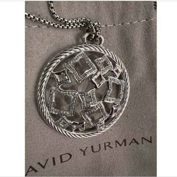 Vintage DAVID YURMAN Diamonds Round Pendant NECKLACE 18" Sterling Silver - Picture 6 of 8
